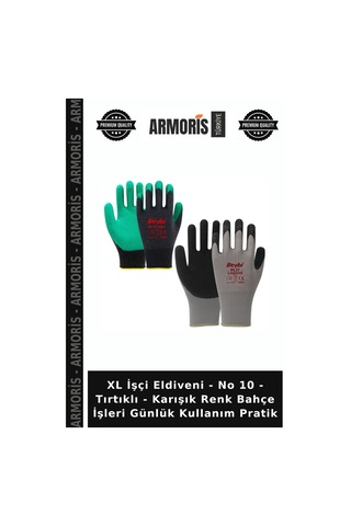 Xl İşçi Eldiveni - No 10 - Tırtıklı - Karışık Renk Bahçe İşleri Günlük Kullanım Pratik Çok Renkli