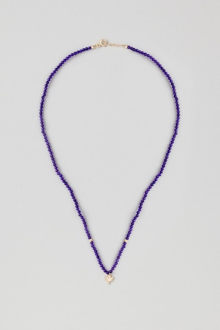 Çınar Yaprağı Figürlü Ametist Taşlı 14 Ayar 43 Cm Kolye Sarı - Beyaz