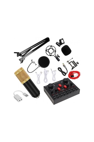V8s Canlı Yayın Ses Kartı Kondenser Mikrofon Bluetooth Mikser Set