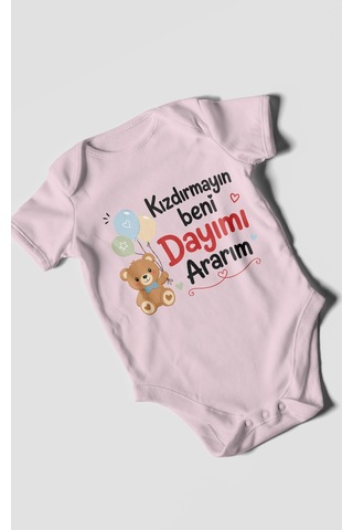 Morivokids Kızdırmayın Beni Dayımı Ararım Kısa Kollu Bebek Body %100 Pamuk Bebe Pembe