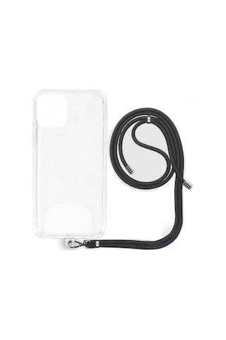 Apple Uyumlu iPhone 16 Plus İp Askılı Şeffaf Silikon Kılıf Siyah