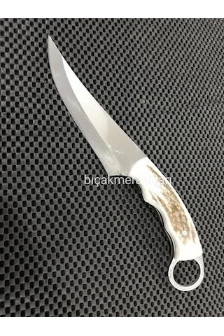 El İşçiliği Av Kamp Bıçağı 25 CM Toplam Uzunluk Geyik Boynuzu Krem - Siyah