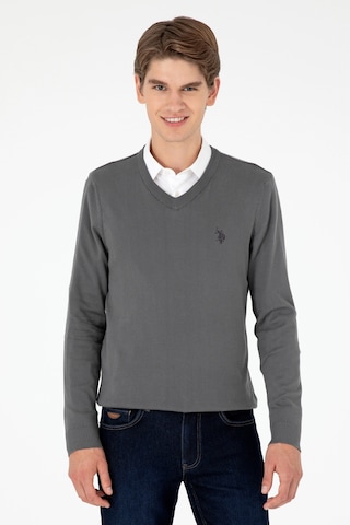 U.S. Polo Assn. Erkek Slim Fit V Yaka Antrasit Basic Kazak 50293512-VR006