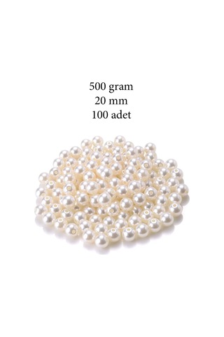 500 Gram 20mm Krem Renk Plastik İnci Boncuk Çanta Ve Takı Yapım B
