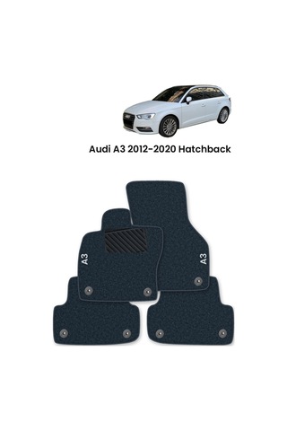 Oto Halı Paspas Seti Audi A3 2012-2020 Hatchback Uyumlu Sline Sport Kaymaz & Şık Tasarım - Siyah A3 Yazılı