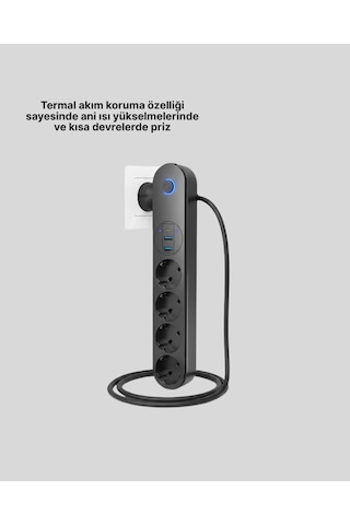 Akıllı Akım Dengelemeli 4 Lü Çoklu Priz Type-c Ve Usb Çıkışlı Standart