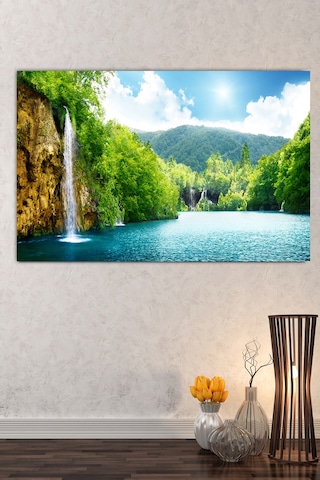 Göl Orman Şelale Doğa Tabiat Kanvas Tablo 120 x 80