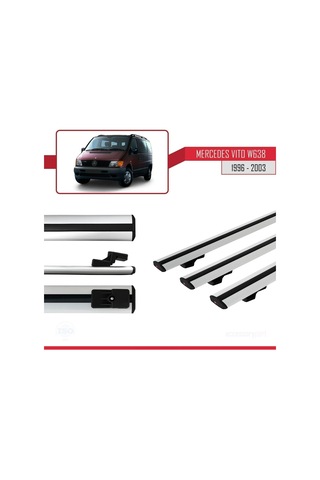 Mercedes Vito W638 1996-2003 Arası İle Uyumlu Basic Model Ara Atkı Tavan Barı Gri 3 Adet