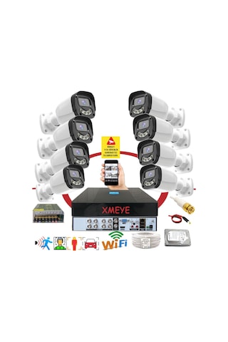 8 Li Araç Yüz Ve İnsan Tanımalı Hareket Algılayan 5 Mp Lens 4 Warm Led Gece Renkli Gösteren Güvenlik Kamera Seti Bs2304w