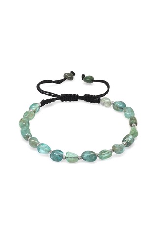 Makrome Örgülü Naturel Kesim Larimar Doğaltaş Erkek Bileklik Siyah