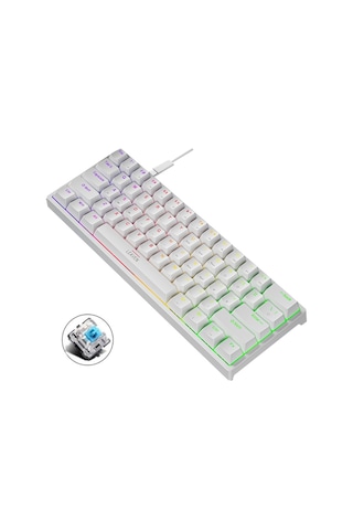 Leaven K620 61 Tuşlu Hot Plug-in Parlayan Oyun Kablosuz Mekanik Klavye, Kablolu Uzunluk: 1.8m, Renk: Beyaz Yeşil Eksen