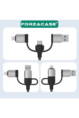 Forzacase 3in1 Apple Uyumlu iPhone Lightning, Type-c, Usb Girişli 3.5 Mm Aux Çevirici Kulaklık Jak Adaptör Fc1164 1 Adet