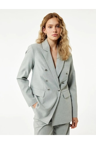 Koton Slim Fit Düğmeli Cepli Kruvaze Kadın Blazer Ceket 6wak50056uw Gri
