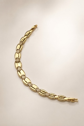 Balenbi Jewelry Kadın Taşlı Oval Bakla Detaylı Kararmaz Çelik Bileklik 14k Gold 1148 Altın