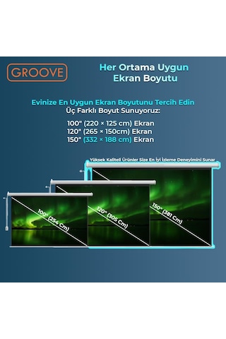 Groove Vizio Pro 150 Inch Blackout Işık Geçirmez Elektrikli Otomatik Kumandalı Projeksiyon Perdesi 332x188cm +motorlu+canlı Renkler+göz Koruması+leke Tutmaz Projector