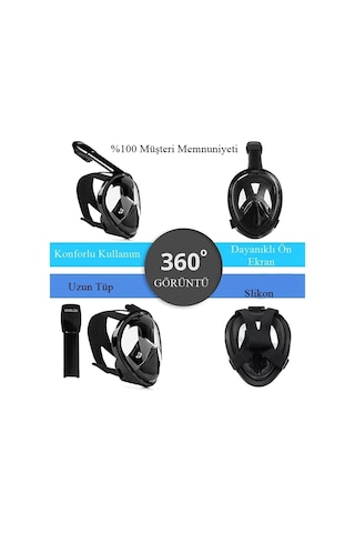 Sm Beden Siyah Tam Yüz Dalış Maskesi Su Altı Keşif Maskesi Slikon Şnorkel Full Face Mask Genel