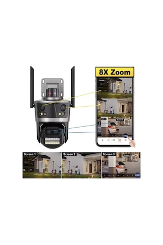 6k 16mp Dört Lensli Wifi Kamera 8x Zoom, Aı Takip, Gece Görüş, Ip66 Su Geçirmez