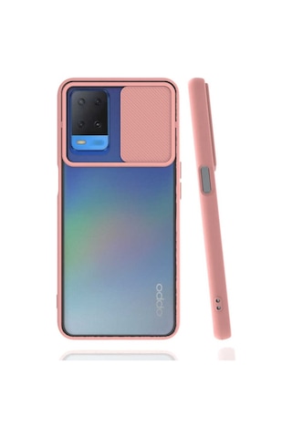 Noktaks - Oppo Uyumlu Oppo A54 4g - Kılıf Slayt Sürgülü Arkası Buzlu Lensi Kapak - Pembe Açık