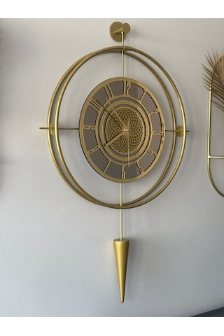 Bronz Aynalı Lavinya Exclusive - Chakra Dizayn - Gerçek Bronz Ayna - Metal Mobilya Duvar Saati Gold