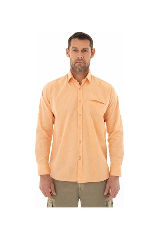 Arma Erkek Uzun Kollu Regular Fit Keten Gömlek Y25485117101 Turuncu
