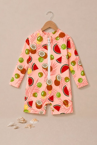 Zuzunga Summer Fruit Desenli Kız Bebek Uzun Kollu Fermuarlı Tulum Mayo