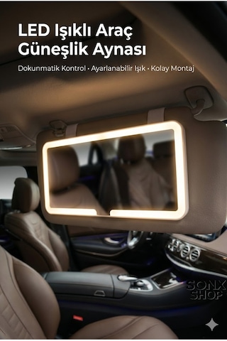 Dokunmatik Led Işıklı Şarjlı Araç Güneşlik Aynası 3 Işık Modu, Lastikli Kolay Montaj