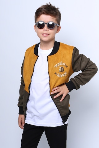 Erkek Çocuk Kolej Ceket Fermuarlı Baskılı Cepli C32 Hardal