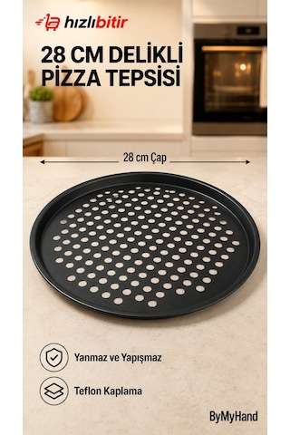 Bymyhand Teflon Kaplama Siyah Yanmaz Yapışmaz Pizza Tepsisi 28 Cm