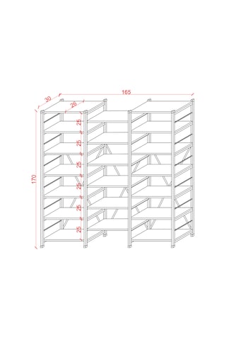 Asra Trend 6 Raflı Metal Kitaplık METALK03 %100 MDF Üç Modüllü Geniş Kütüphane Beyaz