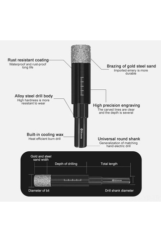 Yunboo 10mm Porselen, Granit, Cam İçin Kuru Delme Aleti - Elmat, Açı Taşlama Uyumlu Elmas Lehimli Delik Açıcı