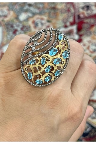 Mavi Topaz Elmas Yüzük 061