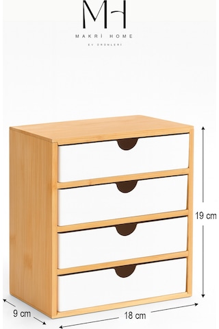 Makri Home Bambu Düzenleyici Seti, Bambu 4 Çekmeceli Düzenleyici Ahşap