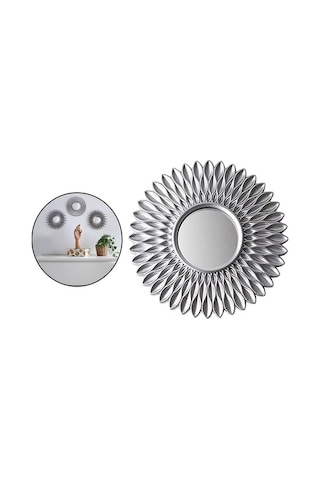 Pazly Yuvarlak Suntek Şifonyer Şekilli Gümüş Ev Duvar Dekor Çiçek Aynaları Ayna Asılı Hx Gümüş