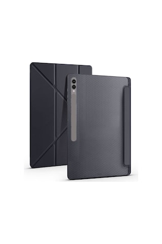 Galaxy Uyumlu Tab S10 Ultra Kılıf Gzst Tri Folding Kalem Bölmeli Standlı Kılıf - Mavi Arka Kapak