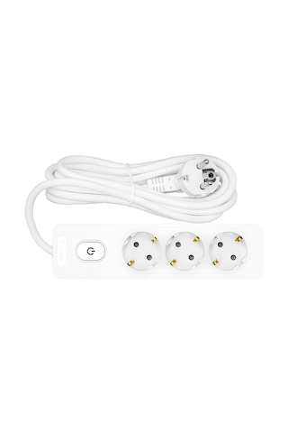 Seldur Grup Priz 3'lü Topraklı Anahtarlı 3 Metre Beyaz 3 M