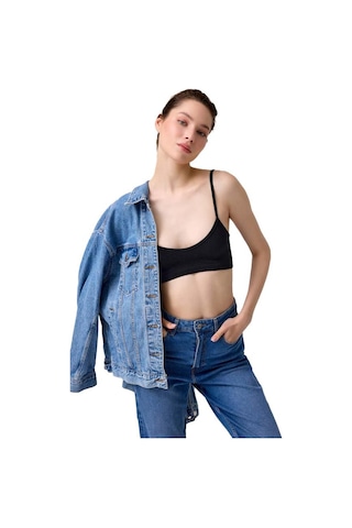 Cottonhill Premium - Kadın Siyah Seamless İp Askılı Crop Top Büstiyer Siyah