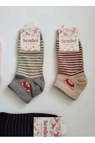 Efemicgiyimstore Tedy Çizgili Desenli Bayan Patik Çorap 12'li Paket Çok Renkli