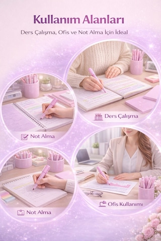 Fosforlu Kalem Seti 10'lu Pastel Pembe Highlighter Pastel Pembe