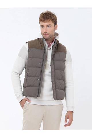 Kip Vizon Regular Fit Dik Yaka Casual Dokuma Spor Yelek Vizon