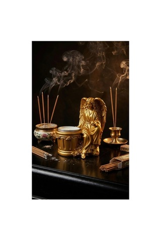 Dekoratif Melek Figürlü Tealight Mumluk - Estetik Tasarım Masaüstü Biblo Ve Şamdan Altın