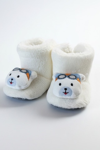 Kışlık Patik, Ayıcık Peluş Bot, Polar Ayı Desenli Rahat Ve Kaymaz Tabanlı, Bebek Ve Çocuk Ekru