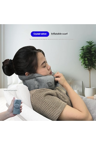 Pıctet.fıno Rh66 Kristal Kadife Şişme Boyun Yastığı Seyahat Dostu Taşınabilir Boyun Yastığı Mavi