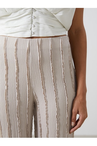 Lcwaıkıkı Classic Gri Beli Lastikli Dokulu Geniş Paça Kadın Pantolon