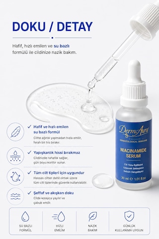Dermaura Niacinamide Serum %10+hyalüronik Asit 30ml Gözenek Sıkılaştırmaya Yardımcı Cilt Tonunu Eşitlemeye Yardımcı