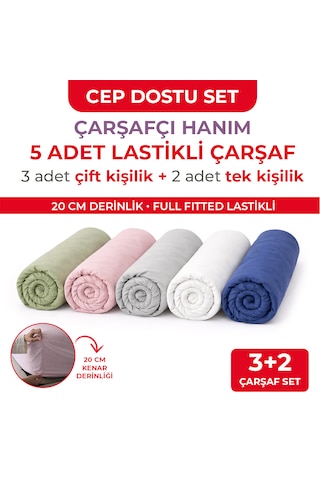 5 Adet Pamuklu Ranforce Lastikli Çarşaf - Cep Dostu Paket Çok Renkli