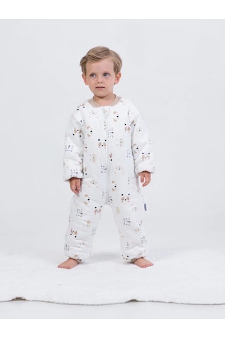 Miniğimin Cicileri Panda Erkek Ve Kız Çocuk Elyaf Dolgulu 2.5 Tog Desenli Uyku Tulumu - Beyaz Beyaz-46309