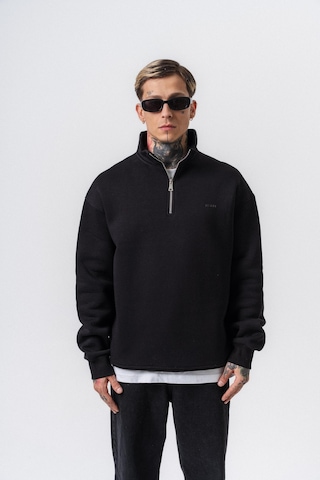 Erkek Respire Yazı Detaylı Yarım Fermuarlı Basic Sweatshirt Siyah