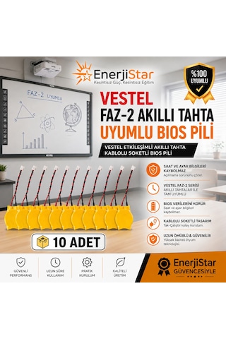 Vestel Etkileşimli Faz-2 Akıllı Tahta Cr2032 Kablolu Soketli Bios Pili 10'lu