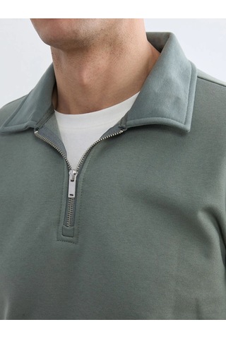 Lc Waikiki Mavi Polo Yaka Yarım Fermuarlı Erkek Sweatshirt