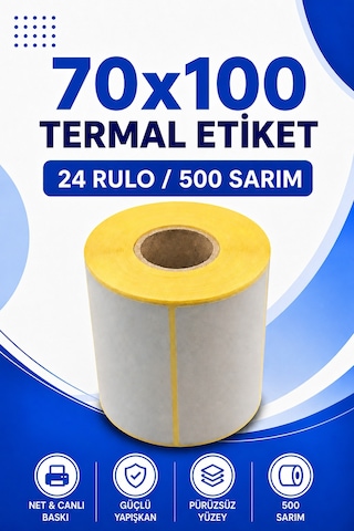 70x100mm Termal Etiket 24 Rulo 500 Sarım Ribonsuz Kargo, Lojistik, Depo Yapışkanlı 1
